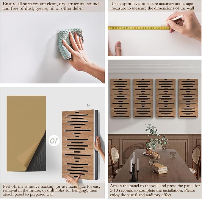 4Pack Acoustic Wall Panel Self-Adhesive Soundproof Foam Panels for Wall, 3D Perforated Tri-Layer Polyester Fiber Decorative Acoustic Insulation for Recording Studio, Office, 24×12×1.78", Waveform-Line