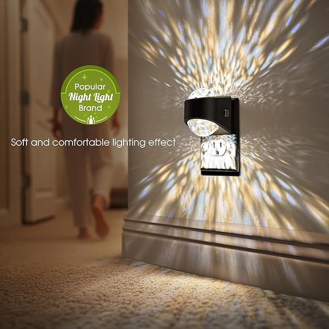 Briignite Night Light, Night Lights Plug into Wall, LED Projector Night Light, Soft White for Bedroom, Dimmable Brightness Dusk to Dawn Nightlight for Kids, Nursery, Bathroom, Home Decor, Gaming Room