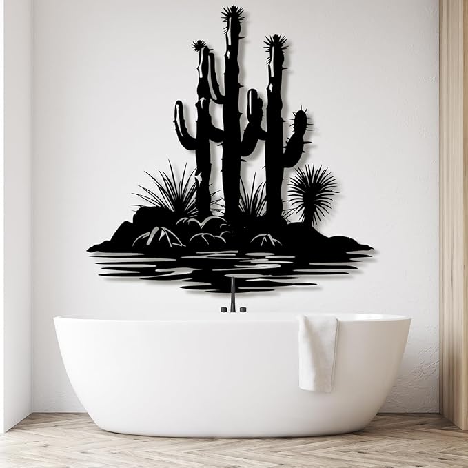 Metal Cactus Wall Decor,Southwestern Wall Art Metal,Metal Desert Wall Art,Metal Cactus Outdoor Decor,Natural Themed Home Decor,Metal Cactus Yard Art (Style 4, 39 L" x 39 W" / 100 x 100 cm)