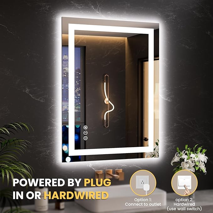 LOAAO 20"x28" LED Mirror for Bathroom, Lighted Bathroom Mirror with Lights, Anti-Fog, Dimmable, Memory Function, Easy to Install, Clear Reflection