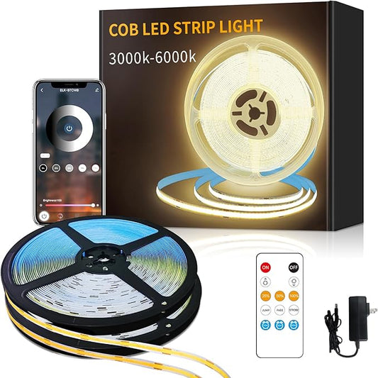 COB LED Strip Lights 100ft,3000K DC 24V Dimmable Warm White Flexible LED Lights Strip for Bedroom,with Remote and app Control LED Rope Lights for Living Room,Shelf,Cabine,Bed