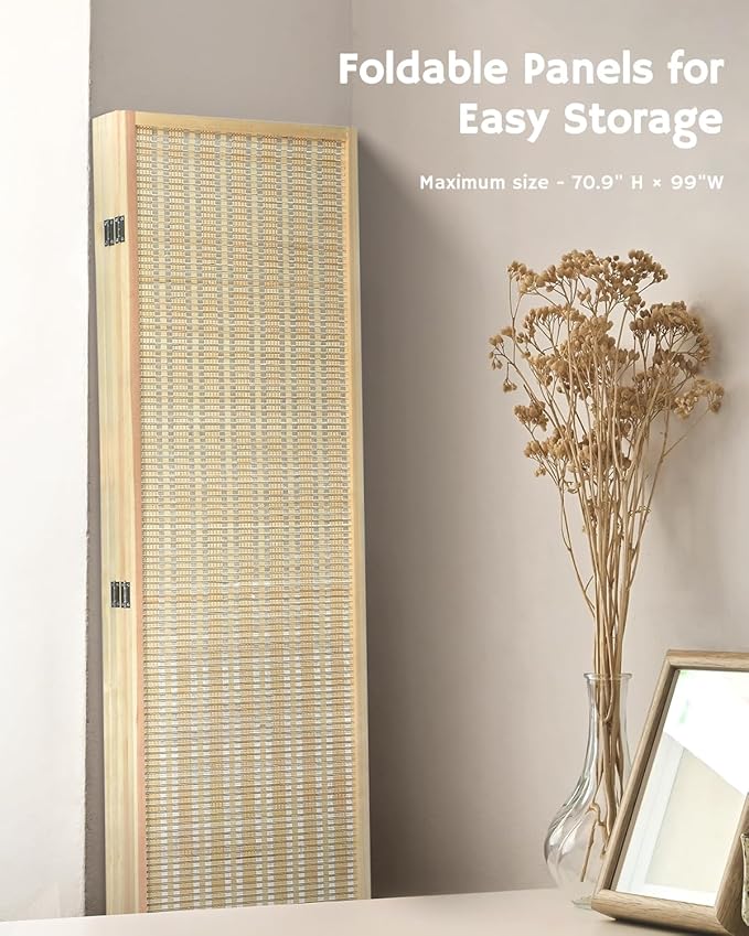 JOSTYLE Room Divider Folding Privacy Screen, 5 Panel Room Dividers 6 ft. Tall Bamboo Partition Wall Separation Dividers Freestanding, 99" W * 70.9" H
