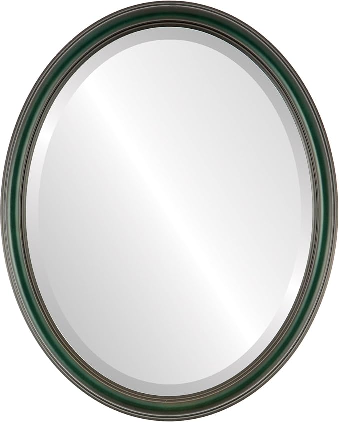 OVALCREST Oval Beveled Wall Mirror for Home Decor - Saratoga Style - Hunter Green - 14x18 Outside Dimensions
