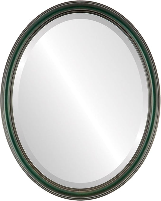 OVALCREST Oval Beveled Wall Mirror for Home Decor - Saratoga Style - Hunter Green - 14x18 Outside Dimensions