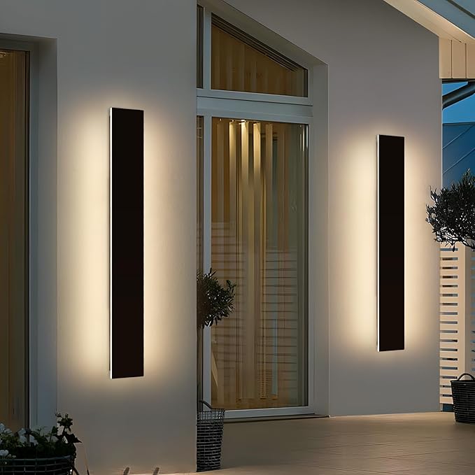 Mikeru 2 Pack Upgraded 47.2" Long LED Wall Sconce, 4.3" Wide IP65 Waterproof Outdoor Wall Lights, 3000K Warm White Exterior Lighting Fixtures for Front Porch, Garage, Basement & Patio