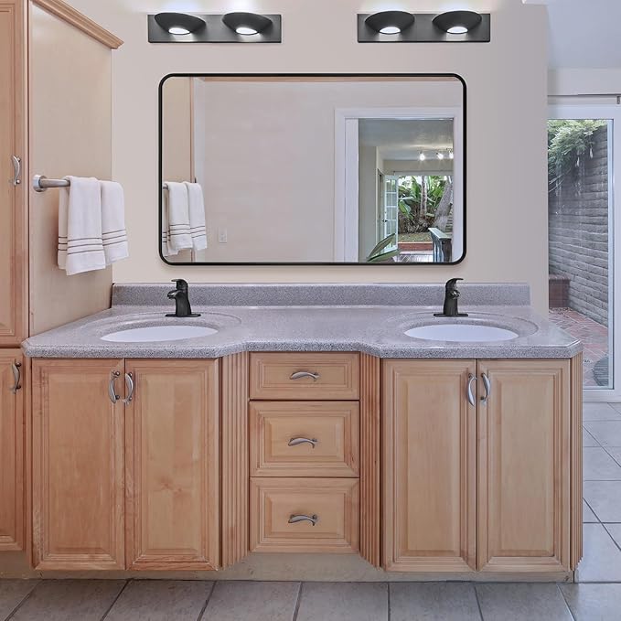 ANDY STAR Black Bathroom Mirror for Wall, 30 x 40 Inch Mirrors for Vanity, Rounded Rectangle Mirror, Black Metal Framed Mirror Wall Mounted Horizontal Or Vertical