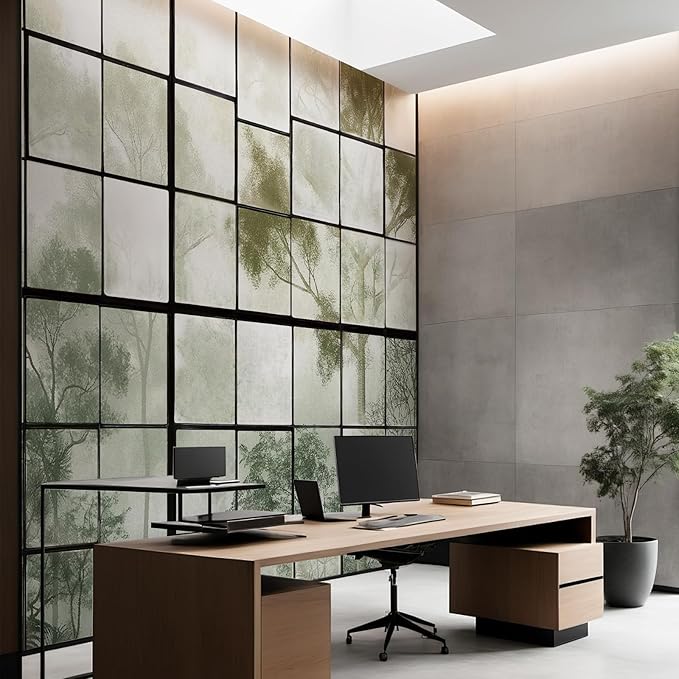 Large 3D Faux Window Wall Mural Peel and Stick 148" W x 110" H 3D Foggy Forest Glass Window Green Natural Landscape Art Decor Wallpaper for Bedroom Office Living Room Canvas Wall Paintings