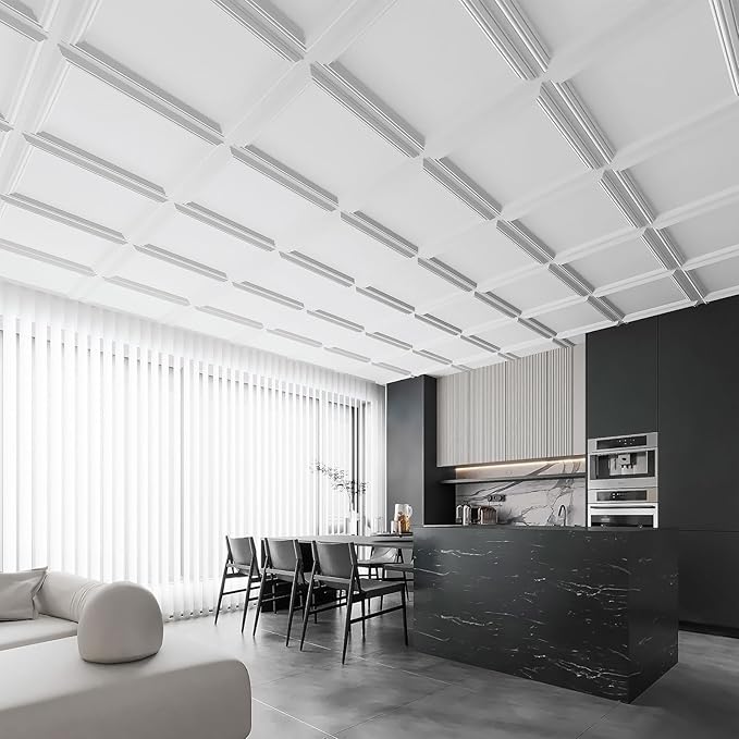 Art3d 24-Pack Drop Relief Ceiling Tiles for Home, Office & Commercial Space, 24 x 24in PVC Waterproof 3D Wall Panels Cover 96 Sq. Ft, White