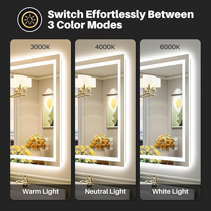 28"x36" LED Bathroom Mirror with Lights, Backlit & Front Lit, Anti-Fog Lighted Bathroom Vanity Mirror for Wall, Memory Function, Dimmable, HD Tempered Glass, Shatter-Proof