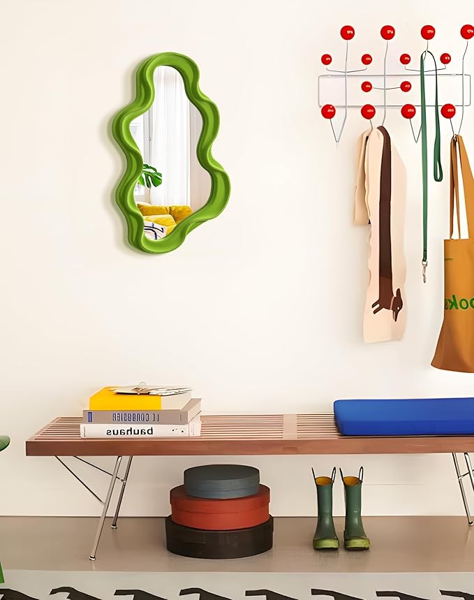 Living Room Mirrors for Wall Decor, Soft Velvet Wall Mounted Cloud Mirror for Girl Teen Women Bedroom Decoration, Cute Hanging Sculpture Home Accent for Dining Room Kitchen (Lawn Green)