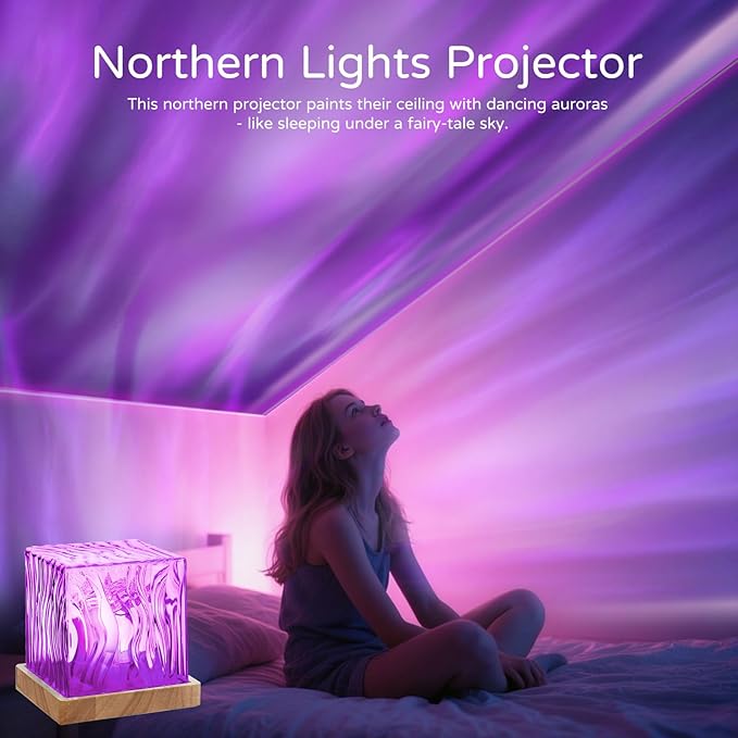 Northern Lights Projector, Aurora Light Projector Luminorthe Cube Lamp Mood Ambient Lighting with 16 Colors and Aurora Drift Effects for Room Decor Teen Girl Gifts Classroom