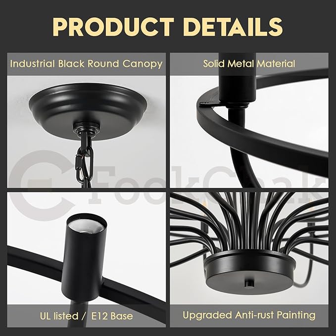 24 Light Black Chandelier 51'' Large Candle Chandeliers for High Ceiling Foyer Modern Farmhouse Chandelier Light Fixture for Large Living Room Dining Room Stairs Entry Restaurant Hotel