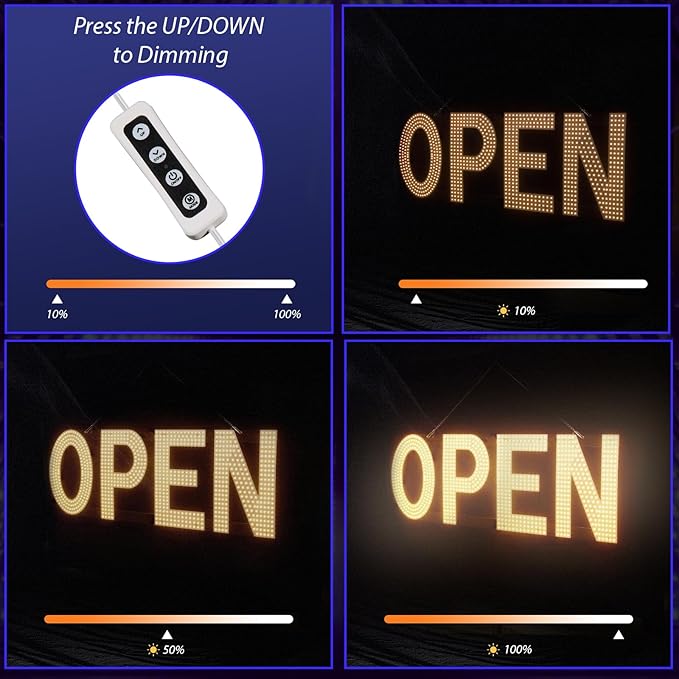 LED Open Sign for Business, 40"x14" Dimmable Brightness Large Electric Light Up Sign, Hanging Installation for Store Restaurant Office Bar Hotel Salon (warm white)