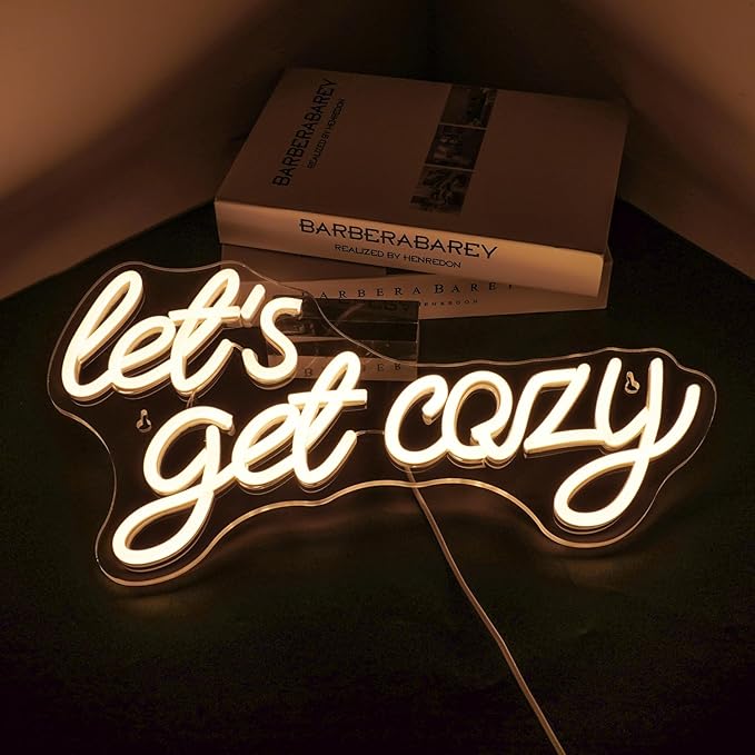 LookLight Let’s Get Cozy Neon Sign,Warm White Led Neon Light,USB Connectivity Neon Sign for Wall Decor,Light Up Sign for Living Room Bedroom Bar Birthday Party
