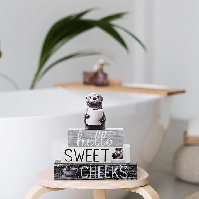 4 Pcs Otter Bathroom Decor Farmhouse Otter Bathroom Decoration Western Hello Sweet Cheeks Table Centerpiece Christmas