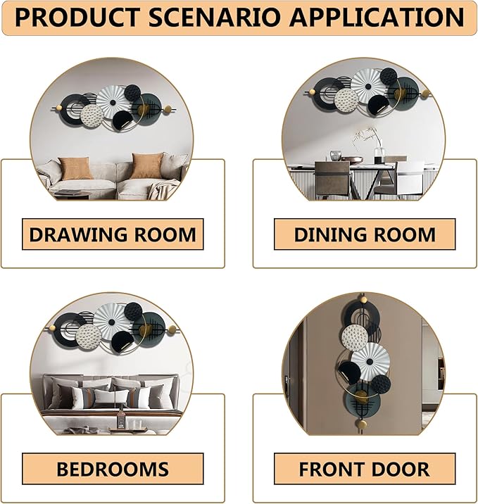 Large Metal Wall Decor Modern Metal Wall Art 3D Wall Sculptures Handmade Wall Hanging Decoration for Living Room Dinning Room Bathroom Entryway Kitchen Office (59''Lx23''W)