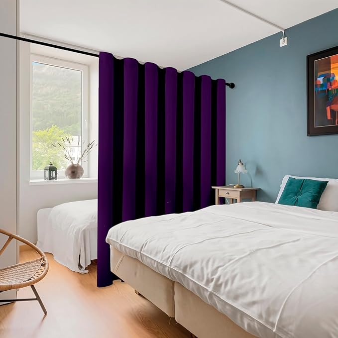 ChrisDowa Room Divider Curtain 120 Inches Long, Wide Blackout Sliding Door Curtain for Bedroom, Room Darkening Privacy Window Curtain for Patio Door (1 Panel Set, Royal Purple, 100 x 120 Inch)