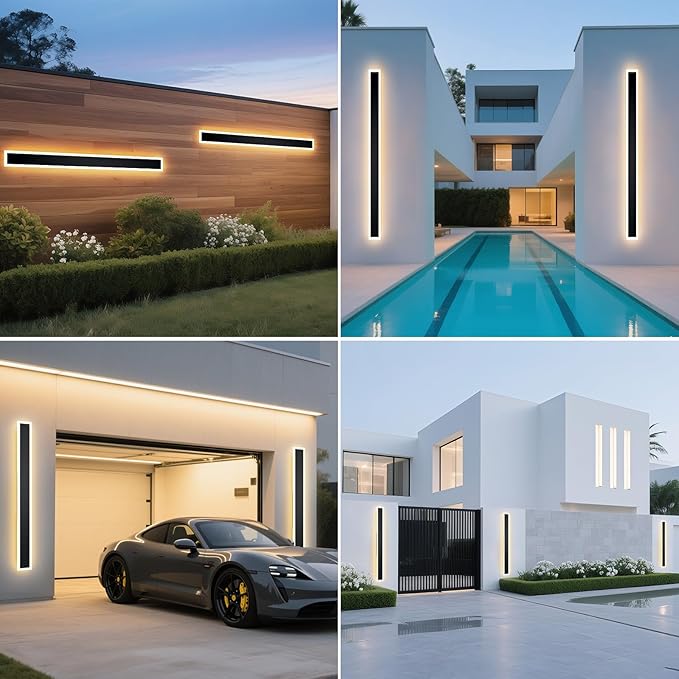 2 Pack 70.8 inch Modern Led Outdoor Wall Light, 3000K-6000K 10%-100% Dimmable Lights for Outside, IP65 Waterproof Wall Sconce Light with Remote Control for Porch,Hallway, Garage,Patio,Stairway,Yard