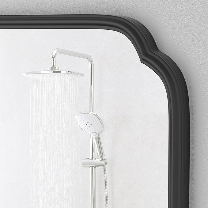 Black Bathroom Vanity Mirrors for Over Sink 24" x 36" Modern Rounded Corner Rectangle Mirror with Non-Rusting Iron Metal Framed Wall Mounted Decorative Mirror (Horizontal/Vertical)