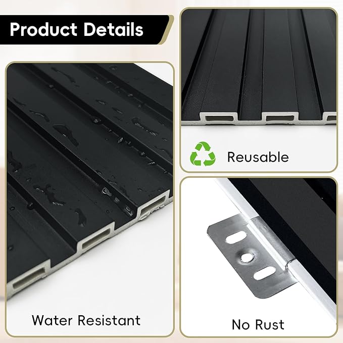 18Pack WPC Wainscoting Panels, 48.2 x 6.2 Inches 3D Accent Wall Panels for Interior Wall Decor, Fluted Wood Paneling for Living Room, TV Background, Office, Bedroom(Matte Black)