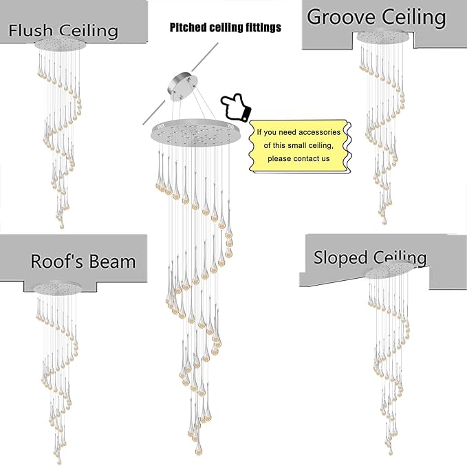 197inches Large Chandeliers for High Ceilings Silver Chandeliers for Entryway High Ceiling Pendant Lights Crystal Drop Light for Living Room Foyer Hallway Staircase