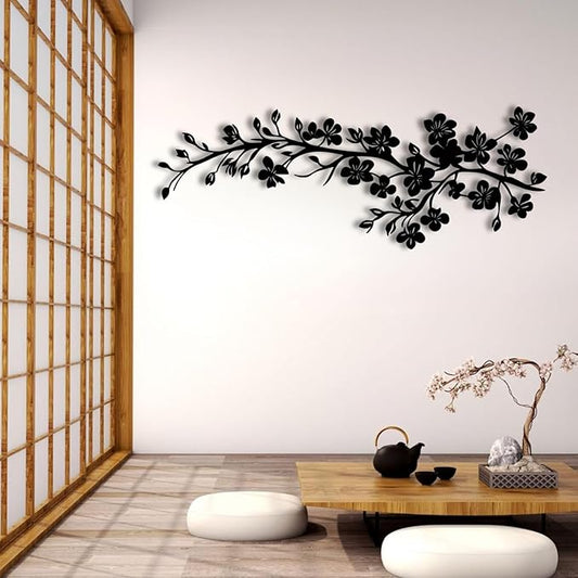 ENJOYOO Metal Branches Wall Decor, Tree Branch Wall Decor, Japanese Wall Art, Branches Metal Wall Art for Living Room, Bedroom, Outdoor (Black, 59×22in/150×55cm, metal wall art)