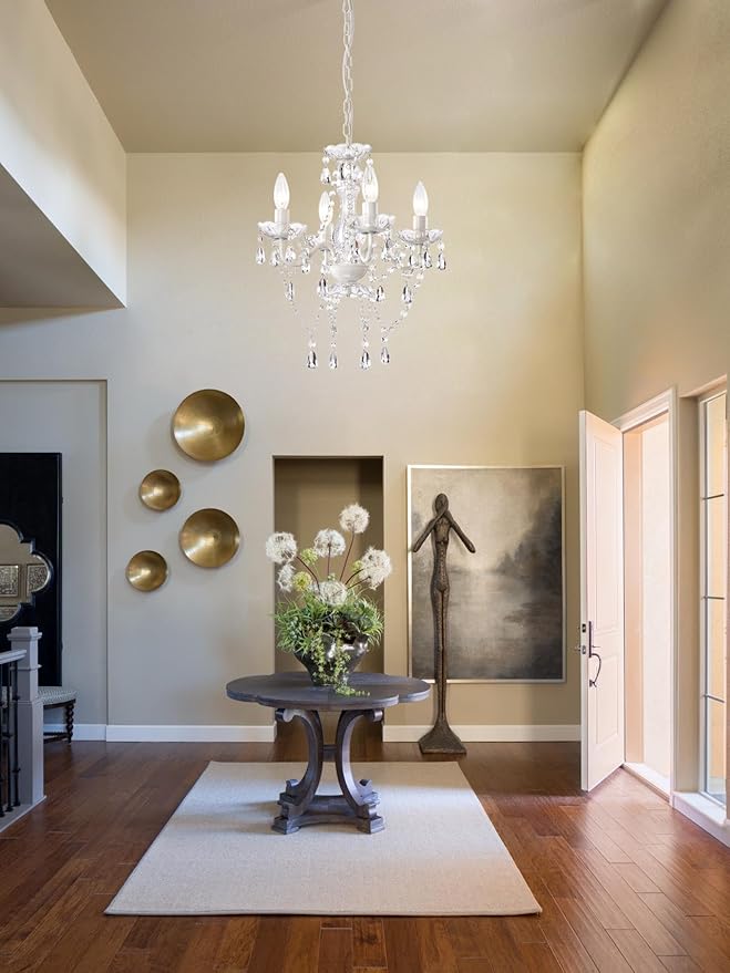 LaLuLa White Chandelier Mini Crystal Chandelier Lighting Hardwired Small Acrylic Chandelier 4 Light Modern Pendant Light Fixtures for Bedroom