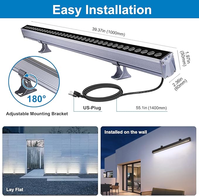 36W LED Wall Washer Lights, 4000K Neutural White Linear Flood Light, 3.2ft/40 120V LED Light Bar, IP65 Waterproof Outdoor LED Wall Washer Lights for Landscape, Church, Ads, Yard, Garden