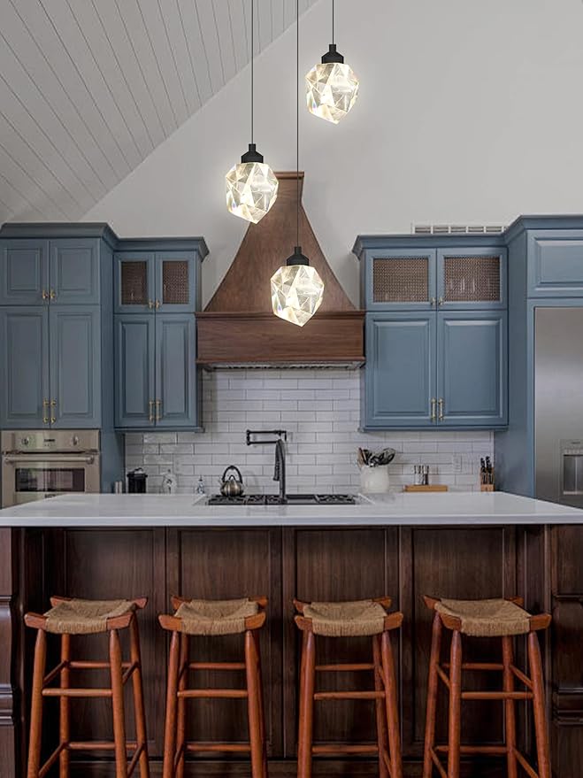 Black Pendant Light Dimmable LED 3-Light Modern Pendant Light Kitchen Island Dining Room Bar