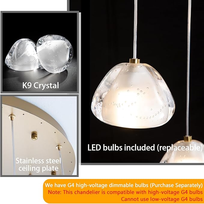 30-Lights Modern Chandeliers for High Ceiling Large Crystal Chandeliers LED Long Handing Light Fixture for Entrance Hallway Foyer Staircase 3000K