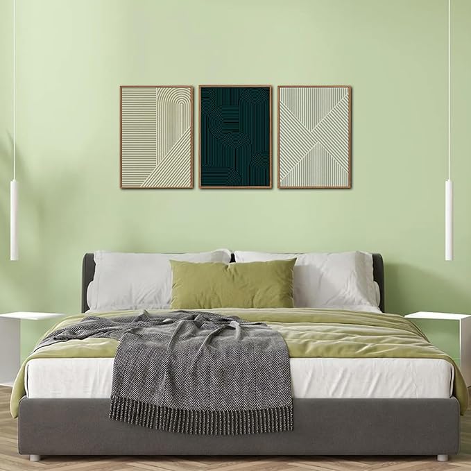 LHIUEM Large Neutral Minimalist Line Framed Canvas Wall Art Set of 3(12”X16”)Black Textured Wall Decor Abstract Rectangular Wall Art Boho Painting Mid Century Modern Accent Wall for Living Room Office