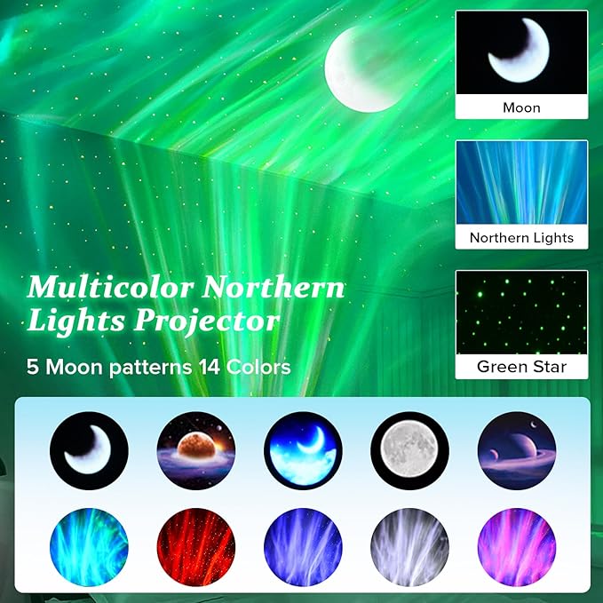 Northern Galaxy Light Projector with Bluetooth & White Noise Sounds, 60+ Lighting Modes & 5 Moon Effects, Star Projector Lights with Remote for Bedroom Decor, Kids Room Ceiling, Gift for Kids & Adults