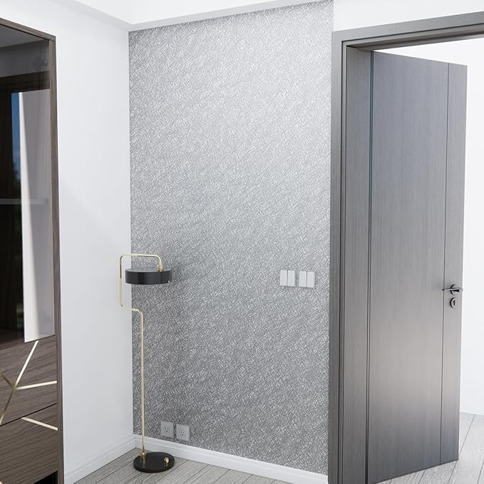 mamonhome High-Grade Metallic Silk Texture PVC Peel and Stick Wallpaper, 24in X 393in Self-Adhesive Wall Paper Thick Vinyl Embossed Film Wallpapers (Grey)