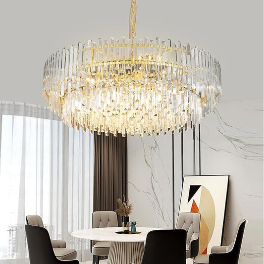 39" Modern Crystal Chandelier, 3-Tier Gold Pendant Light with 17 Lights, Luxury K9 Crystal Ceiling Fixture for Dining Room Living Room Foyer