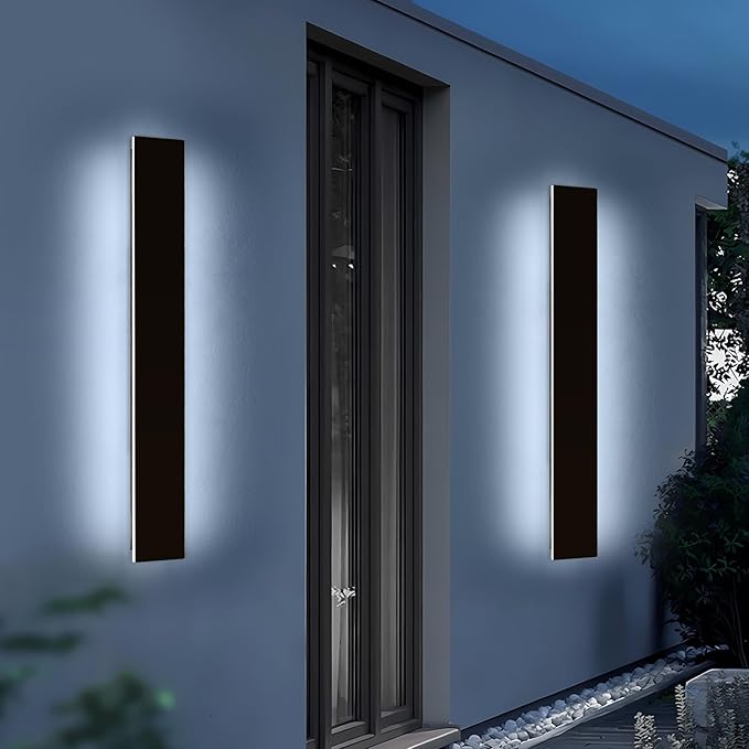 Mikeru Upgraded 2 Pack 47.2" Modern Outdoor Wall Sconce, 4.3" Wide IP65 Waterproof Exterior Light Fixtures Cover US Junction Box, 3000K/4500K/6000K 3-Color Temp LED Porch Lights for Garage, Patio