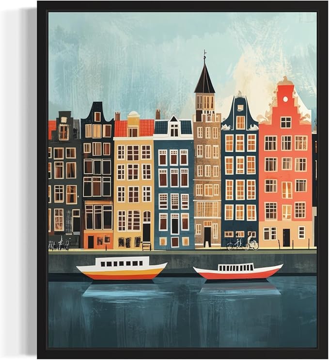 Amsterdamn Netherlands Wall Art Poster Print, Vintage Retro Landscape Scenery Painting Artwork Travel Prints Decor Cityscape Landmarks Gallery 27 (Amsterdamn Netherlands, 11 x 14 inches, Unframed)