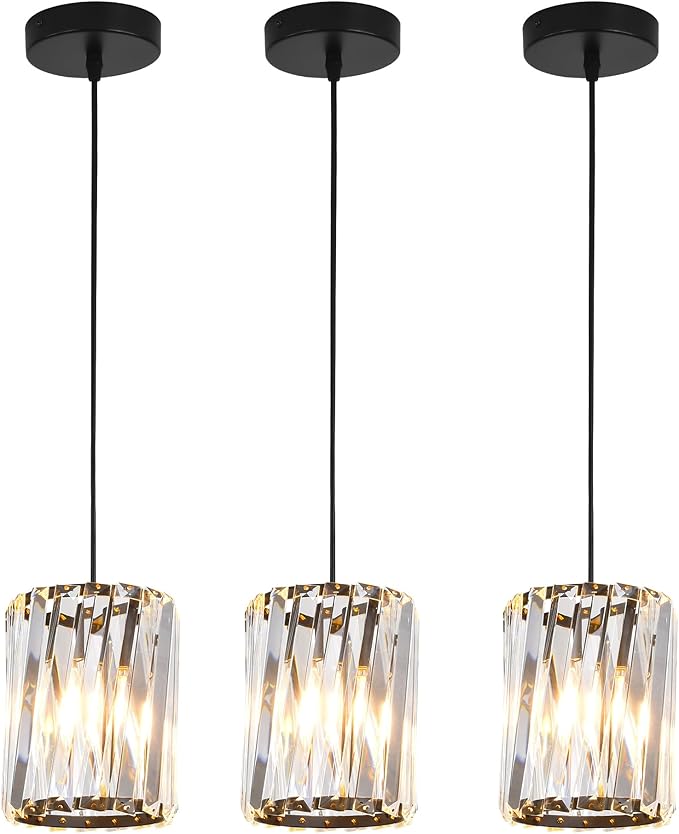 3 Pack Black Pendant Lights Kitchen Island, Kitchen Island Dining Room Light Pendant Lighting Fixtures High end Crystal Chandelier Over Island Table Modern Hanging Light for Bar Dining Room