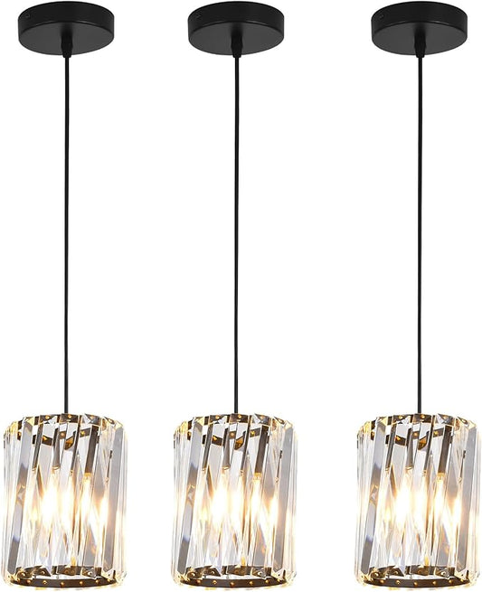 3 Pack Black Pendant Lights Kitchen Island, Kitchen Island Dining Room Light Pendant Lighting Fixtures High end Crystal Chandelier Over Island Table Modern Hanging Light for Bar Dining Room