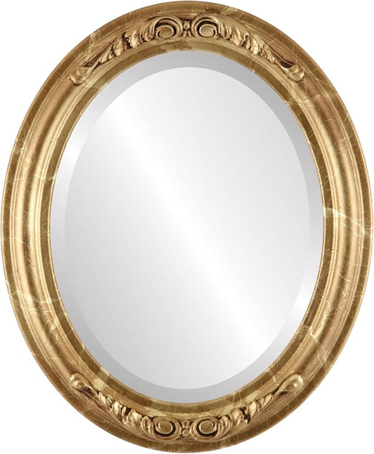 OVALCREST Oval Beveled Wall Mirror for Home Decor - Florence Style - Champagne Gold - 34" x 28"