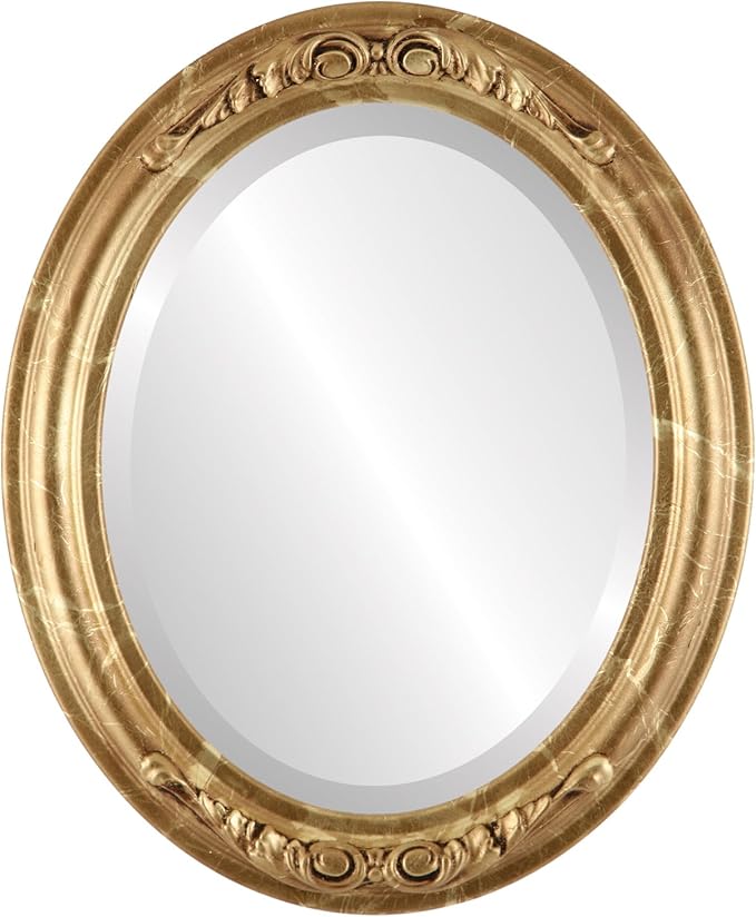 OVALCREST Oval Beveled Wall Mirror for Home Decor - Florence Style - Champagne Gold - 34" x 24"