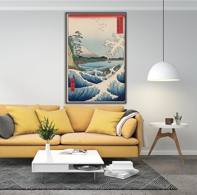 OKRA Utagawa Hiroshige Canvas Wall Art - The Sea at Satta Poster - Fine Art Print - Japanese Painting Seascape Pictures - Abstract Home Decor for for Office Kitchen Unframed (12×16in/30×40cm)