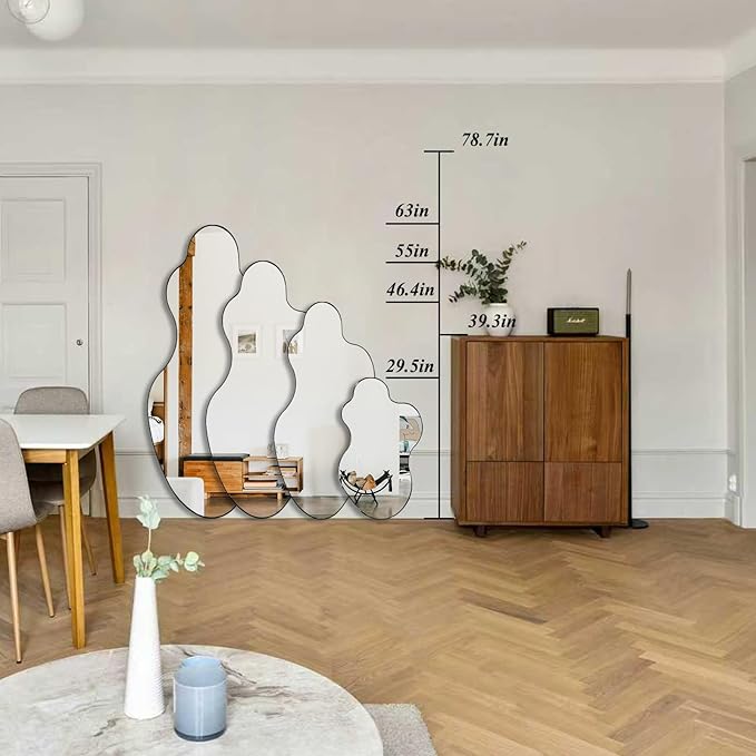 Black Irregular Mirror, Asymmetrical Mirrors, 46.5"x24" Wall Mirror Decorative, Modern Wavy Shaped Mirrors for Living Room Bathroom Bedroom Hallway Entryway Fireplace