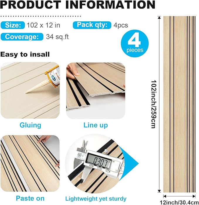Art3d 4-Pack Glue-On Wall Panels, Wood Grain Texture Interior Wall Decor, 104"x12" Recycled Polystyrene Wainscoting Panels, Low Emission for Living Room Bedroom,Earth Oak