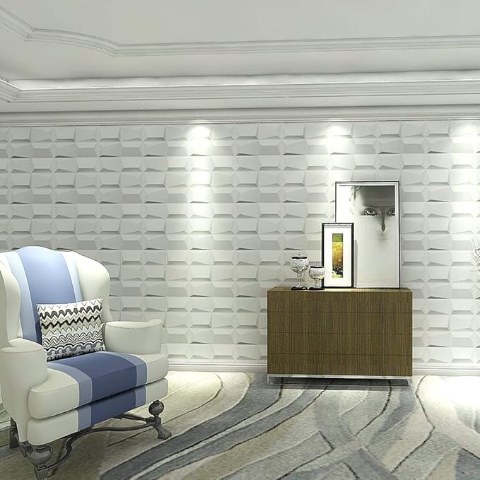 Art3d Decorative 3D PVC Wall Panel for Interior Décor, 12-Pack 19.7 x 19.7 in., 32 Square Feet, 3D Rectangle