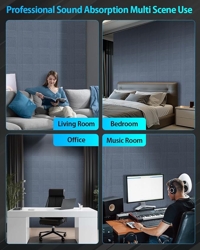 12 Pack Acoustic Wall Panels Self-Adhesive, 12" X 12" X 0.5" Decorative Acoustic Panels, Soundproof Wall Panels for Studio, Home & Living Room, Polyester - Rectangle Cement Gray