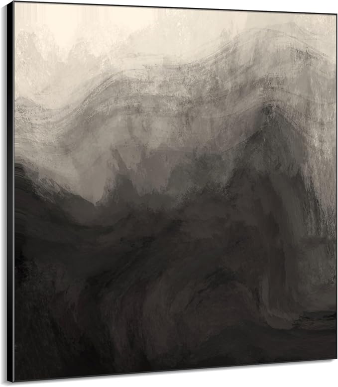 46"x46" XL Framed Wall Art - Monochrome Gray and Black Misty Mountains (Frame Assembly Required)