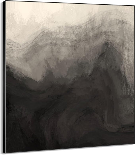 46"x46" XL Framed Wall Art - Monochrome Gray and Black Misty Mountains (Frame Assembly Required)
