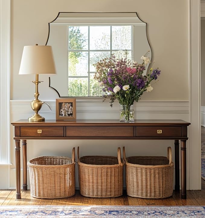 ANDY STAR Bathroom Mirror, 28x36 Inch Brushed Gold Vanity Mirror, Stainless Steel Metal Frame with Sophisticated Curved Design, Anti-Rust, Ideal for Bathroom, Living Room, Bedroom