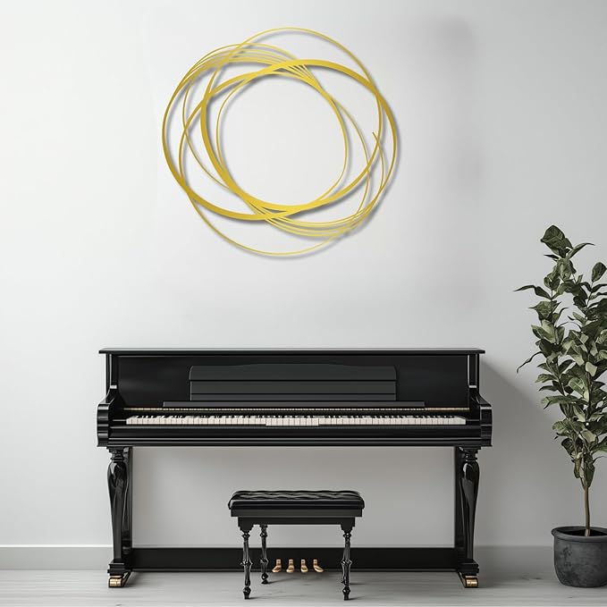 cideny Small Modern Minimalist Abstract Geometric Metal Wall Art, Contemporary Line Sculpture, Boho Farmhouse Hanging Decor for Living Room, Bedroom, Entryway, Office – Gold 23.6"x22.8"