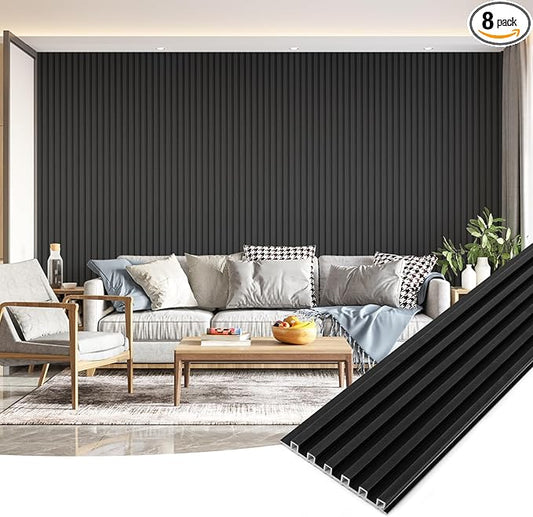 Art3dwallpanels Wood Slat Wall Paneling, 104'' x 6.7'' WPC Soundproof 3D Wall Panels for Interior Wall Decor, 8 Pack Fluted Textured Panel Wall Slats,Black